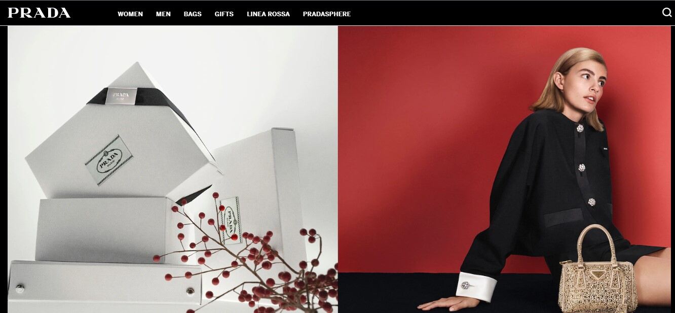Prada website holiday-themed visual layout