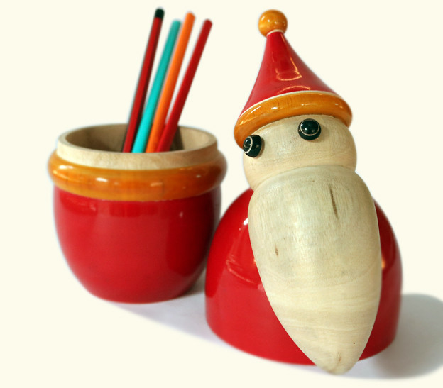 Wooden santa pencil holder