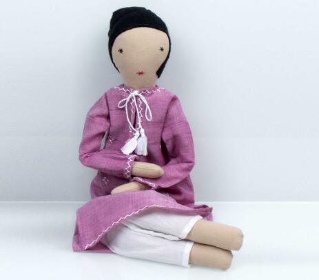 Handmade upcycled pink kurti girl stuffed toy