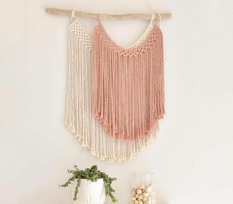 Fringed crescent macrame wall hanging