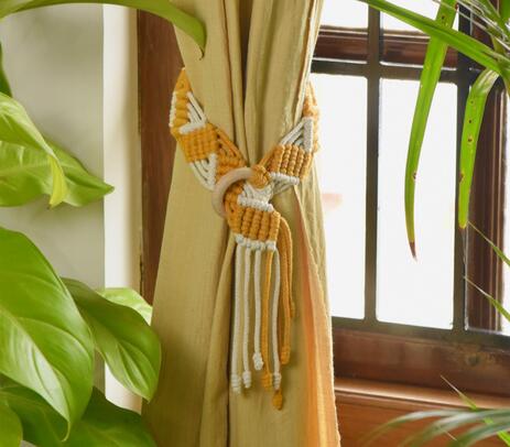 Macrame cotton zig-zag yellow curtain ties