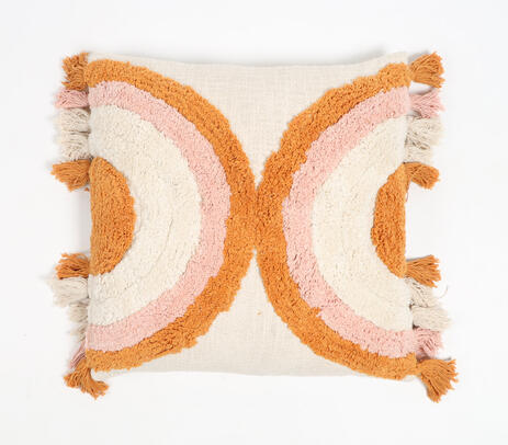 Rainbow tufted tasseled cotton cushion cover