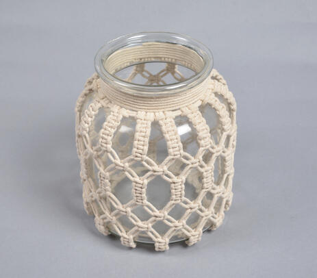 Macrame knotted glass jar vase