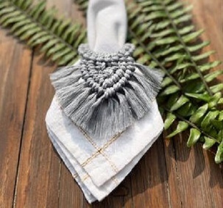 Macrame cotton silver toned napkin rings