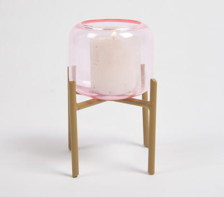 Glass candle holder with metal stand