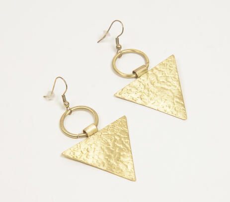 Gold-toned textured brass geometric dangle earrings