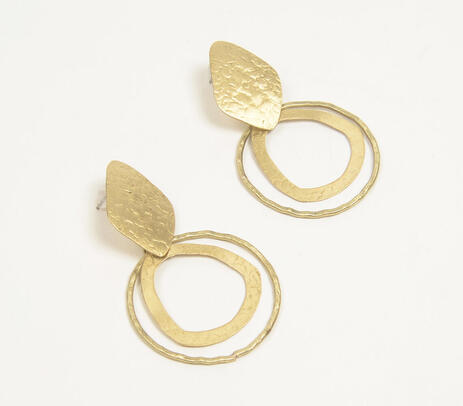 Gold-toned brass layered-loops dangle earrings