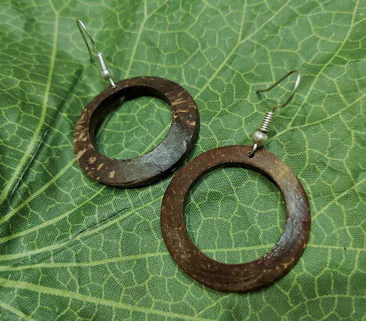 Hand cut coconut shell earrings