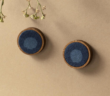 Repurposed wood frame blue kalamkari earrings