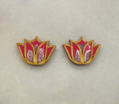 Repurposed wooden frame red lotus studs