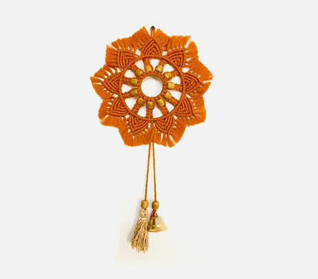 Macrame cotton floral wall hanging with bell