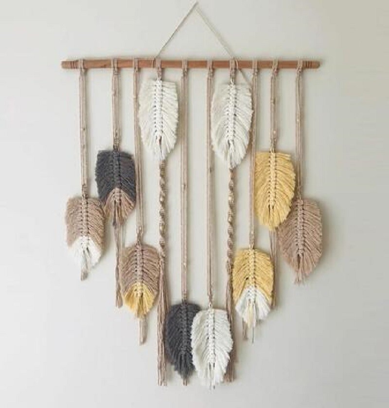 Macrame cotton pastel leaf wall hanging