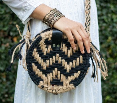 Handwoven natural jute & waste textile bag