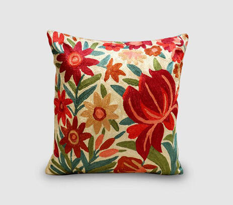 Lotus chainstitch embroidered cushion cover