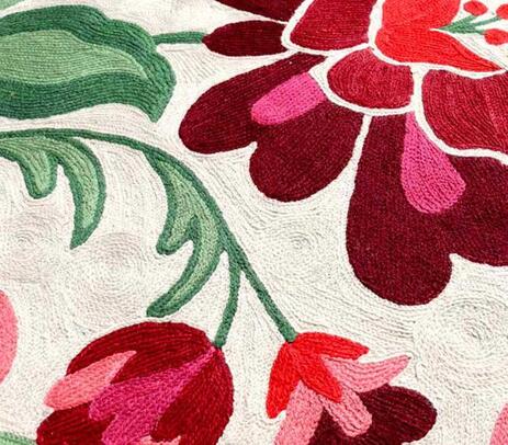 Crimson hand embroidered wool chainstitch rug