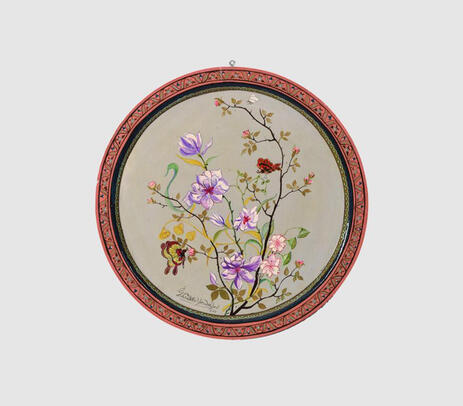 Pink blossom papier mache wall plate