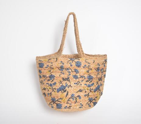 Braided floral bamboo tote bag