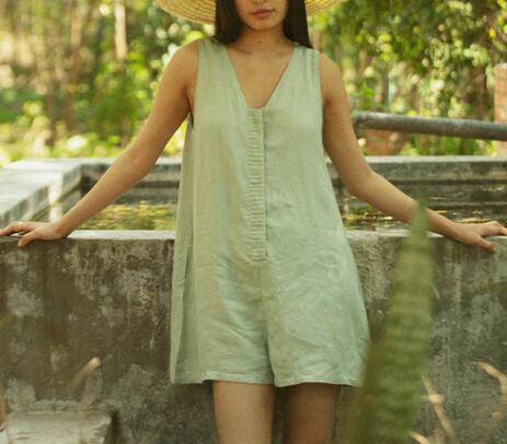 Pintuck sleeveless hemp romper