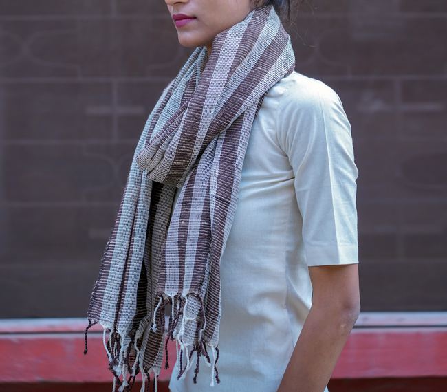 Handspun and handwoven katia silk fishnet scarf