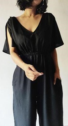 Hand stitched black cotton jumpsuit