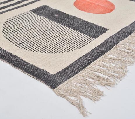 Block printed azo-free cotton rug