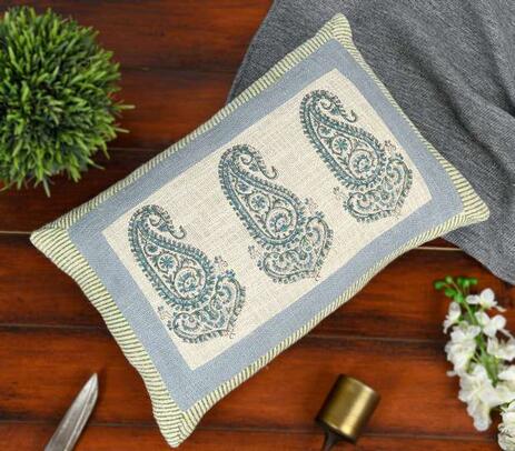 Paisley handblock print cotton cushion cover