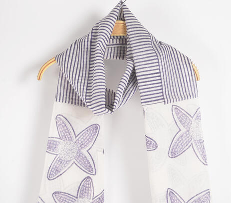 Coastal starfish block printed cotton stole