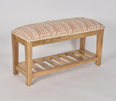 Block printed upholstered bench