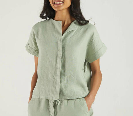 Hidden placket drop down shoulder hemp top