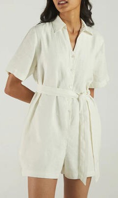 Half-sleeve tie-up hemp romper