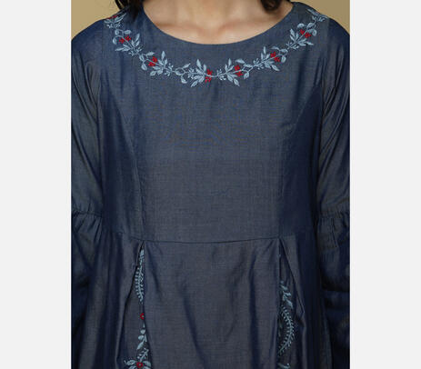 Chikankari cotton denim dress