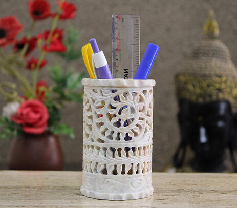 Hand carved soapstone pen holder