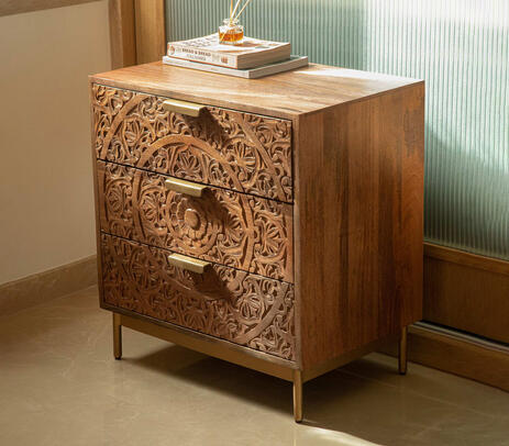 Mango wood triple chest drawer with metal legs