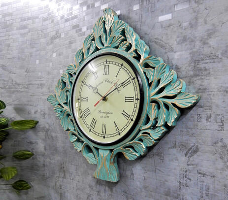 Hand carved wooden wall clock