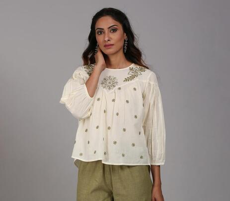 Chikankari embroidered cotton floral top