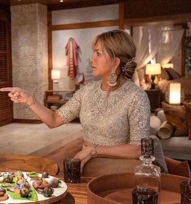 Jennifer Aniston wears a Manish Malhotra chikankari lehenga in Murder Mystery 2