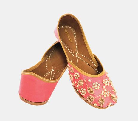 Hand embroidered cloth & vegan leather spring floral jutti flats