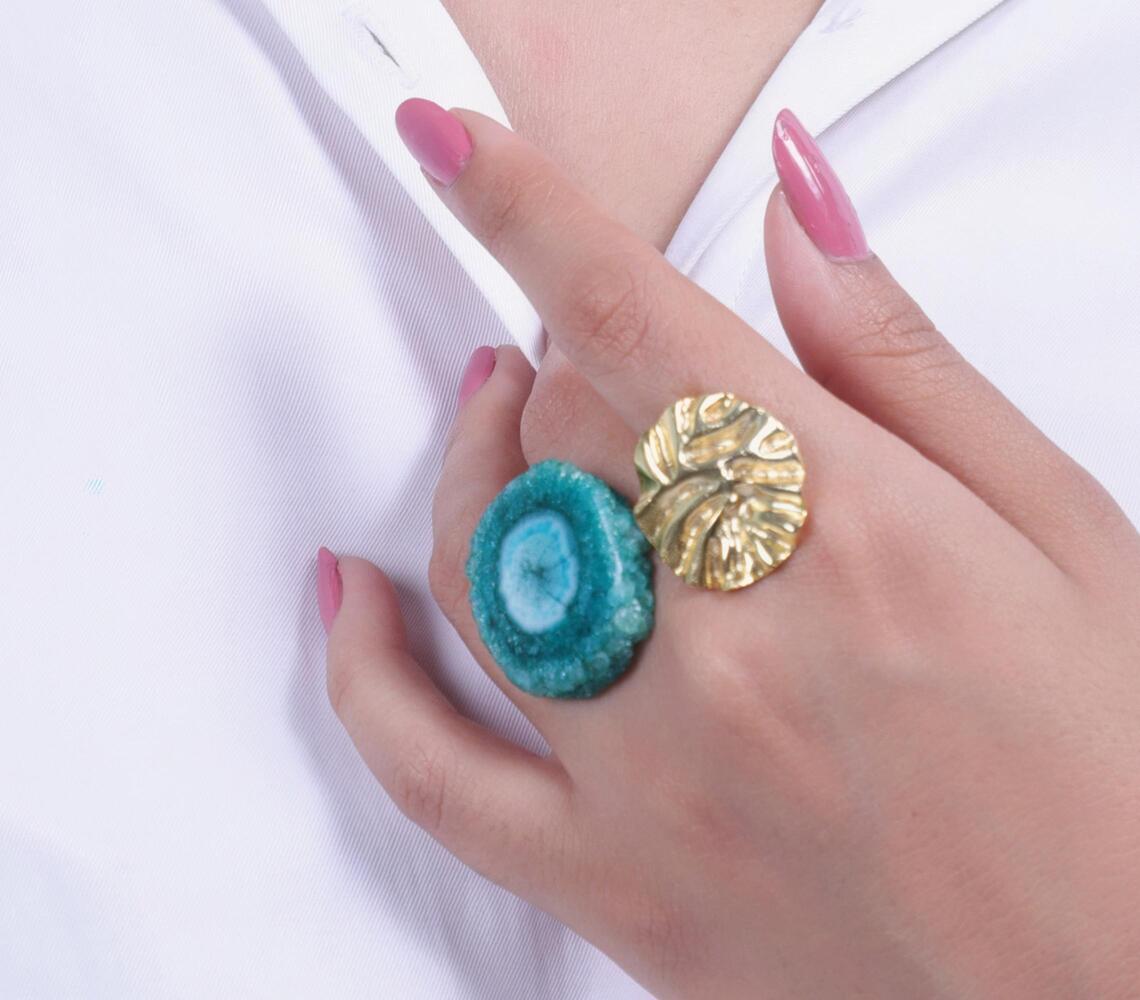 14k gold-plated brass & semi-precious stone statement ring