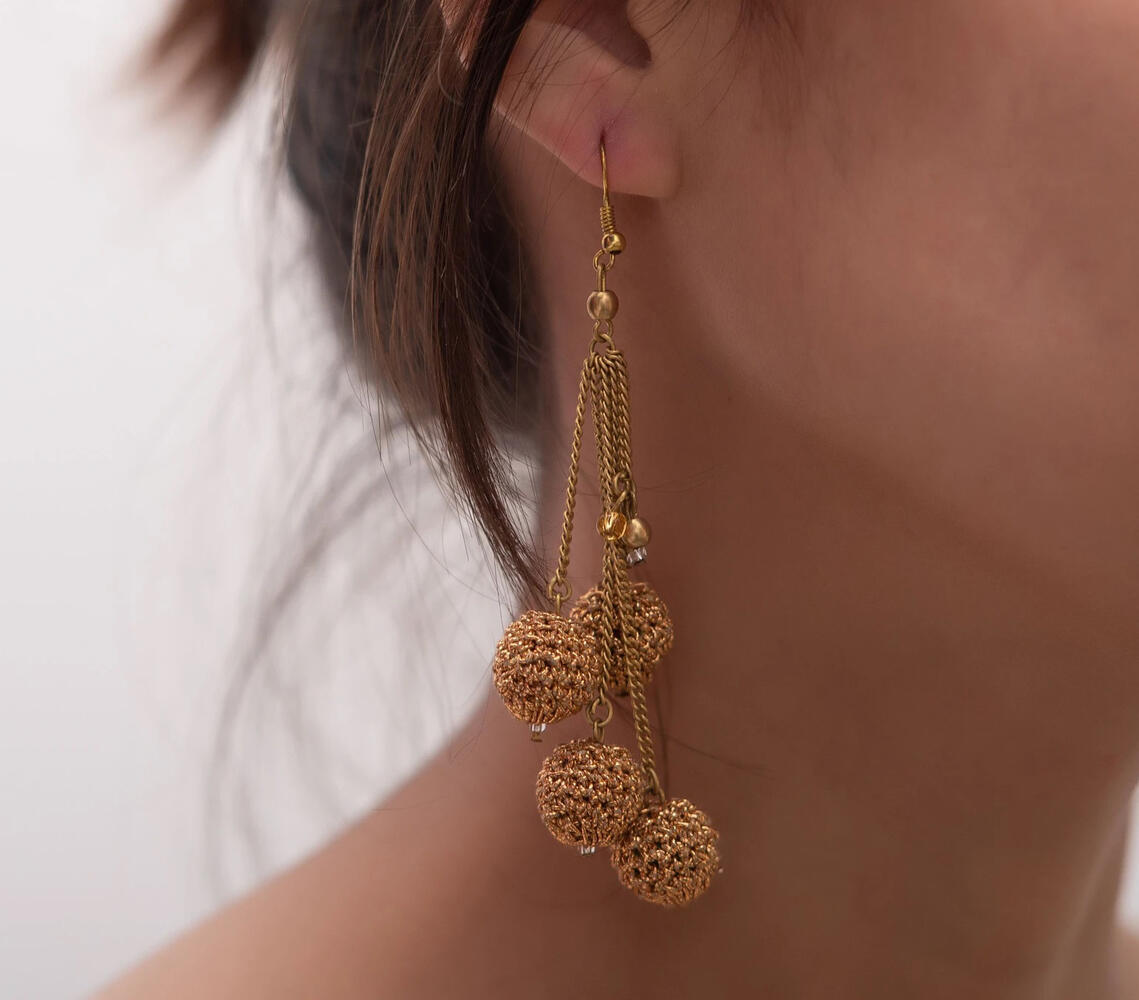 Handmade crochet copper-toned earrings