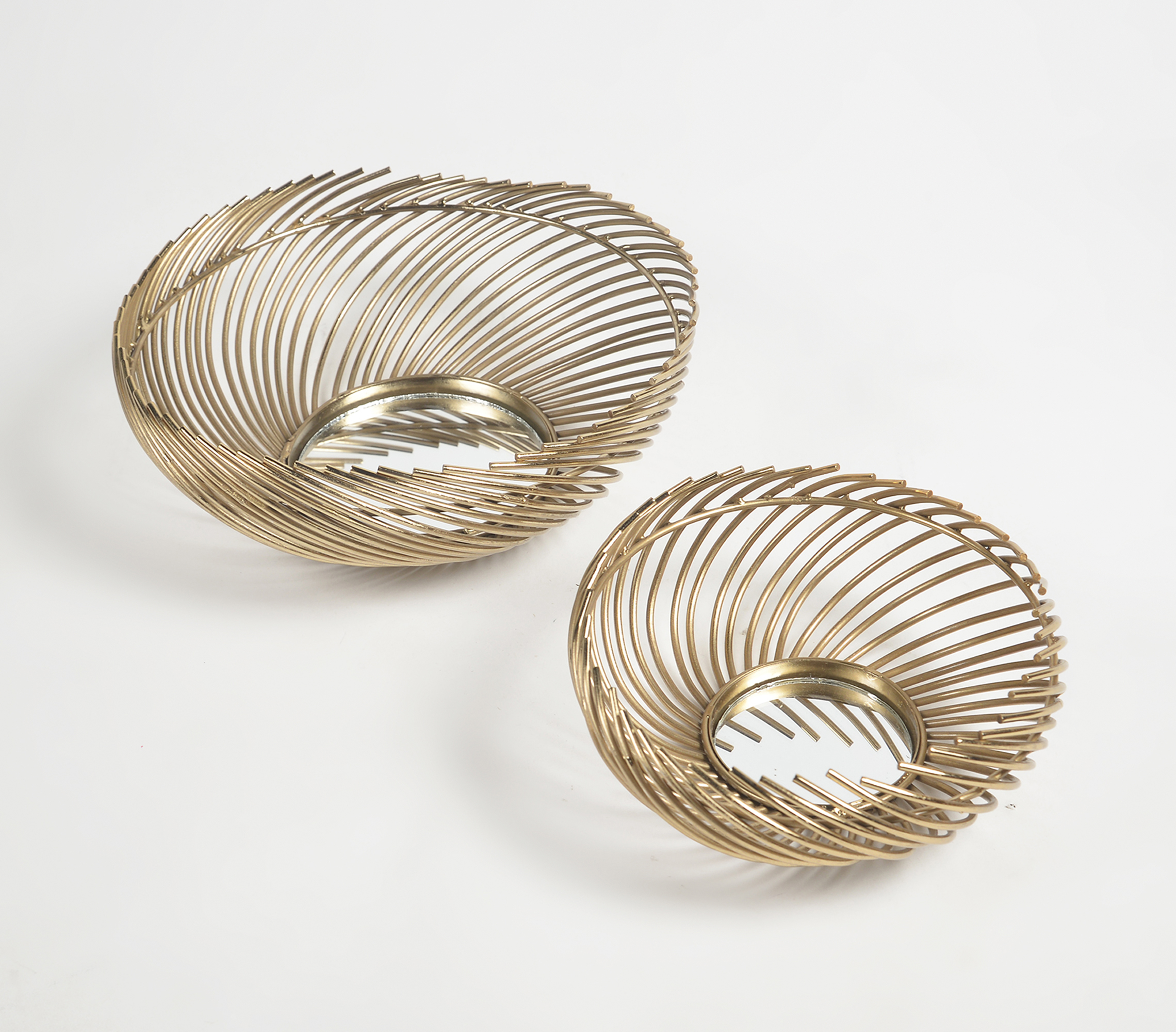 Antique gold-toned iron swirl utility bowls (set of 2)