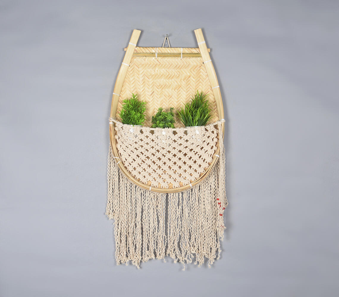 Bohemian macrame bamboo wall planter