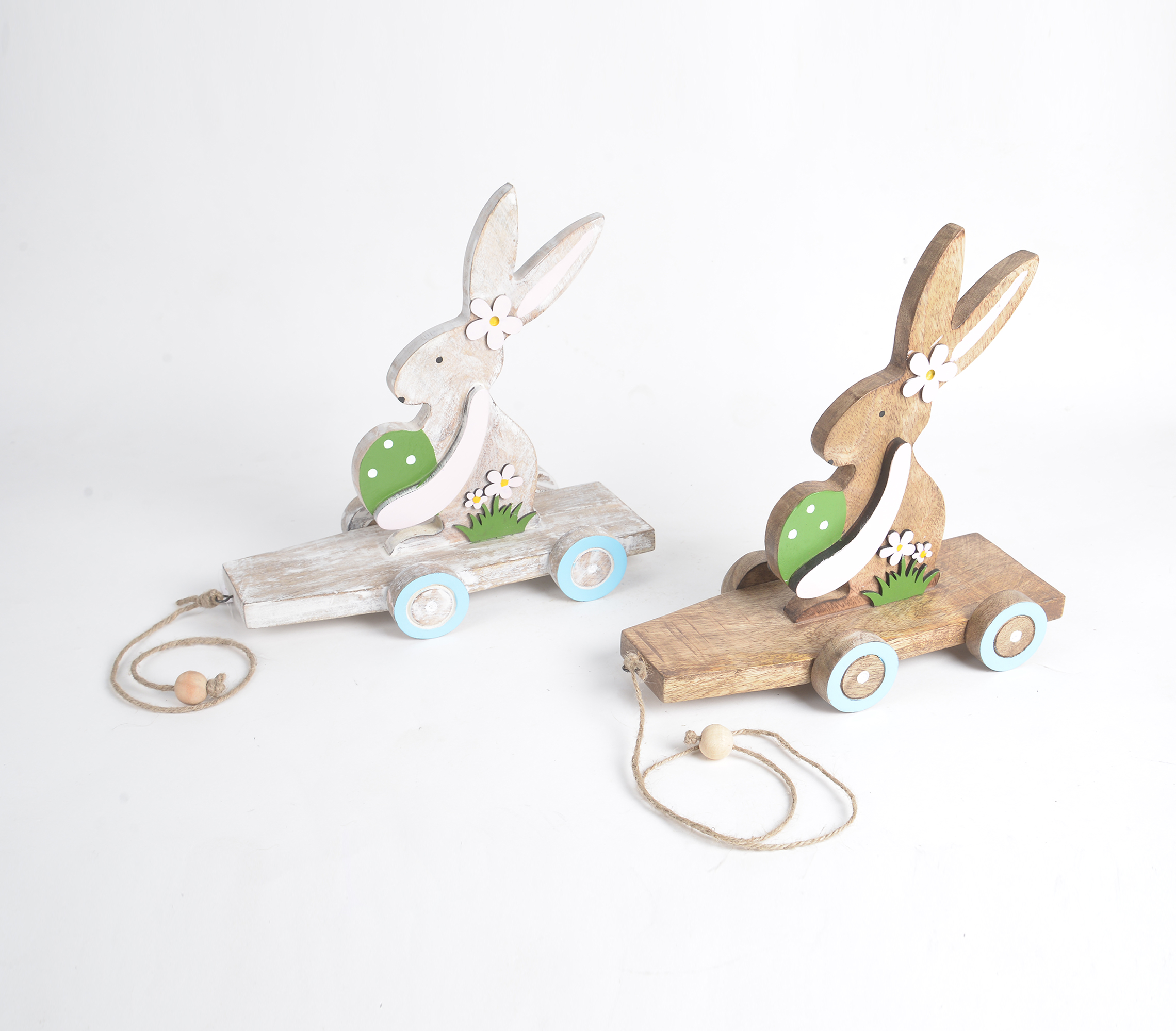 Bunny trolley showpieces (set of 2)