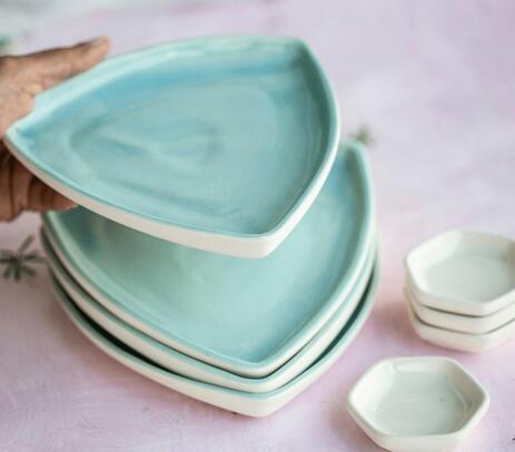 Ceramic aqua appetizer plates (set of 4)