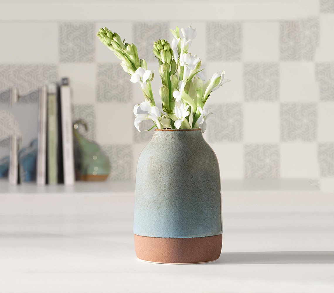 Ceramic tall aqua rustic vase