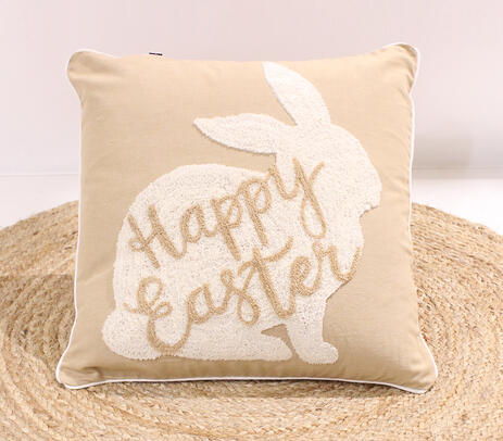 Embroidered bunny piping cushion cover
