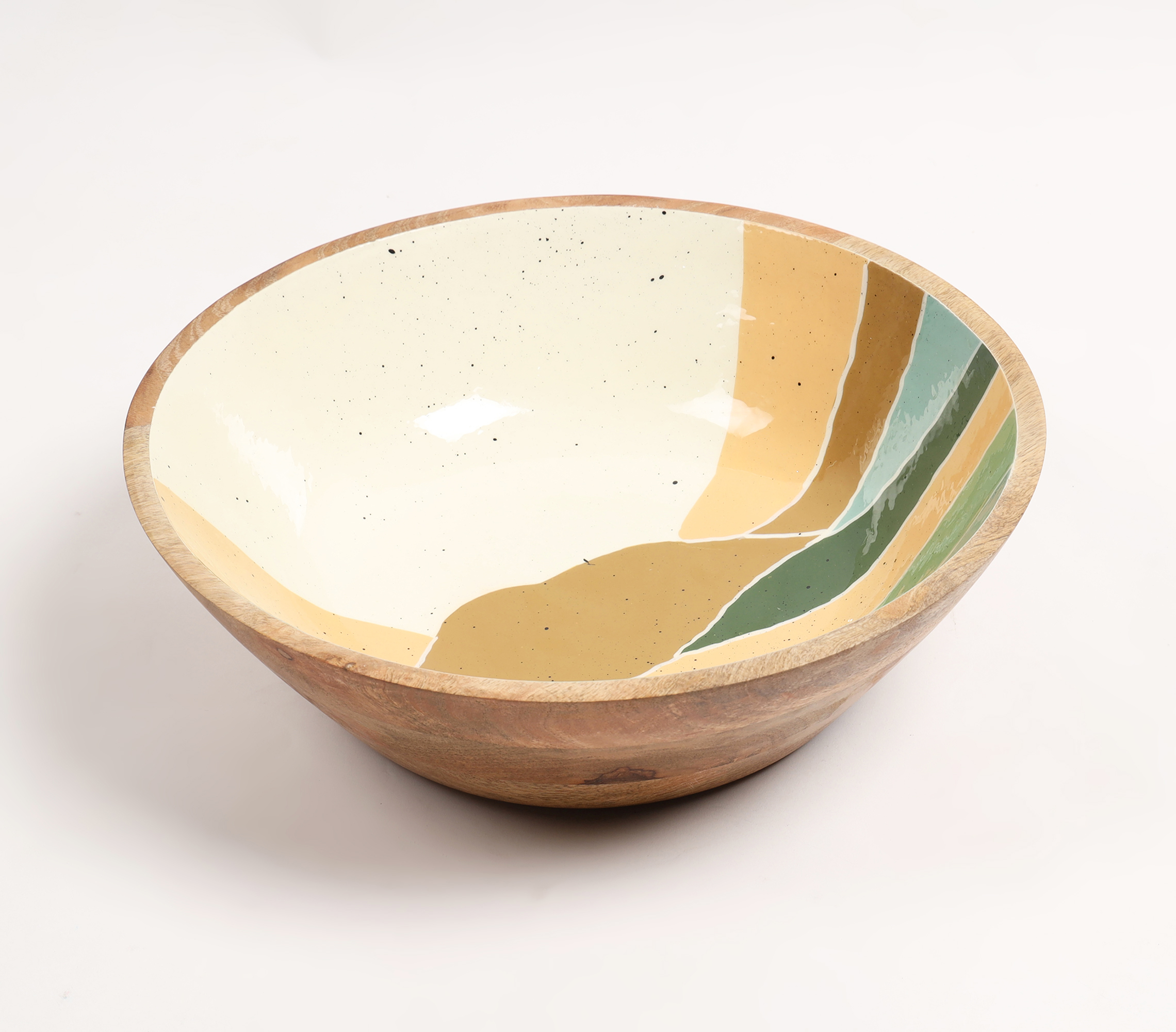 Enamelled abstract wooden bowl