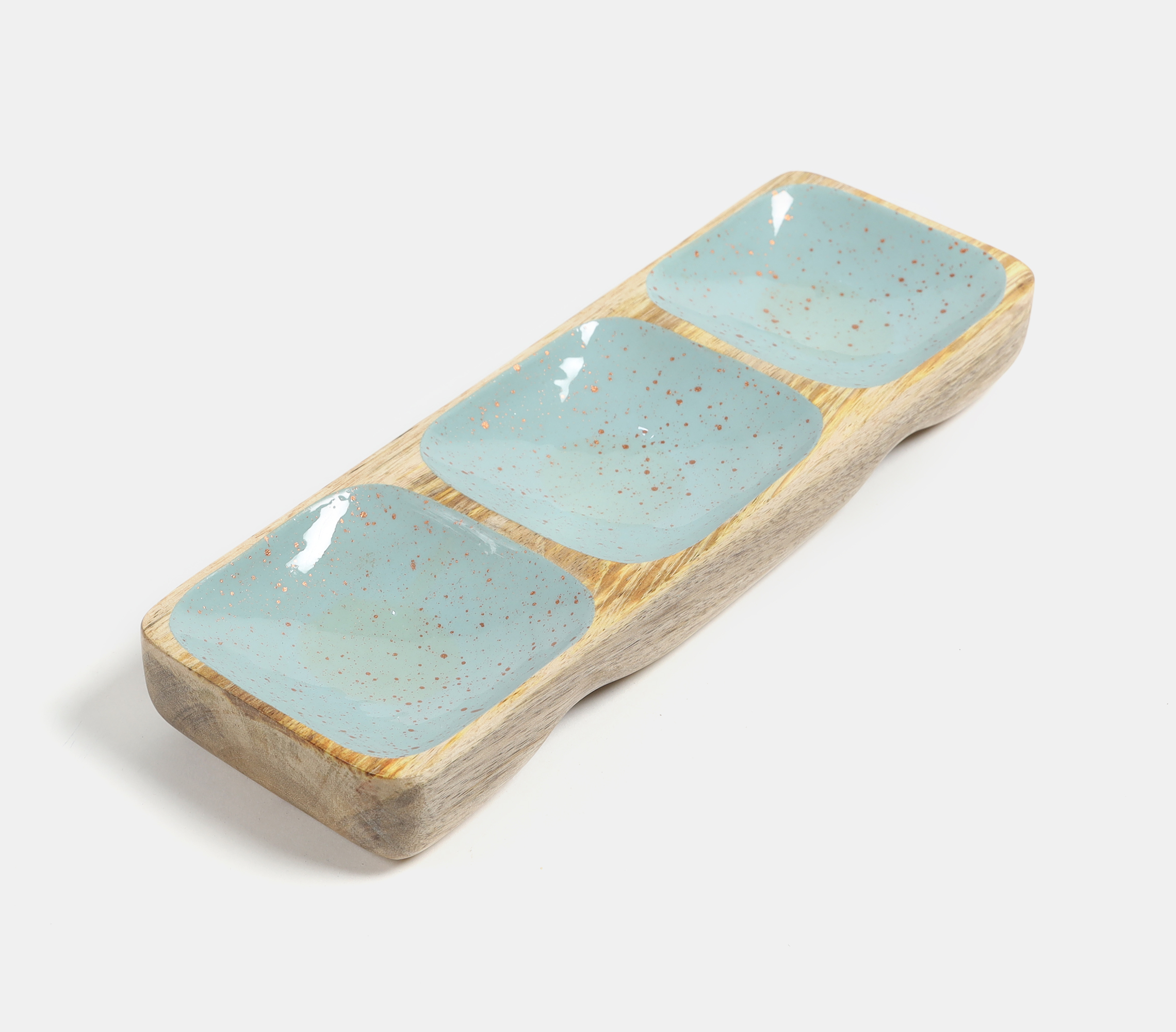 Enamelled wooden mint elongated tray