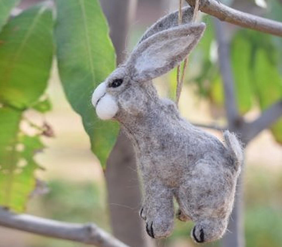 Handmade felt white hanging bunny