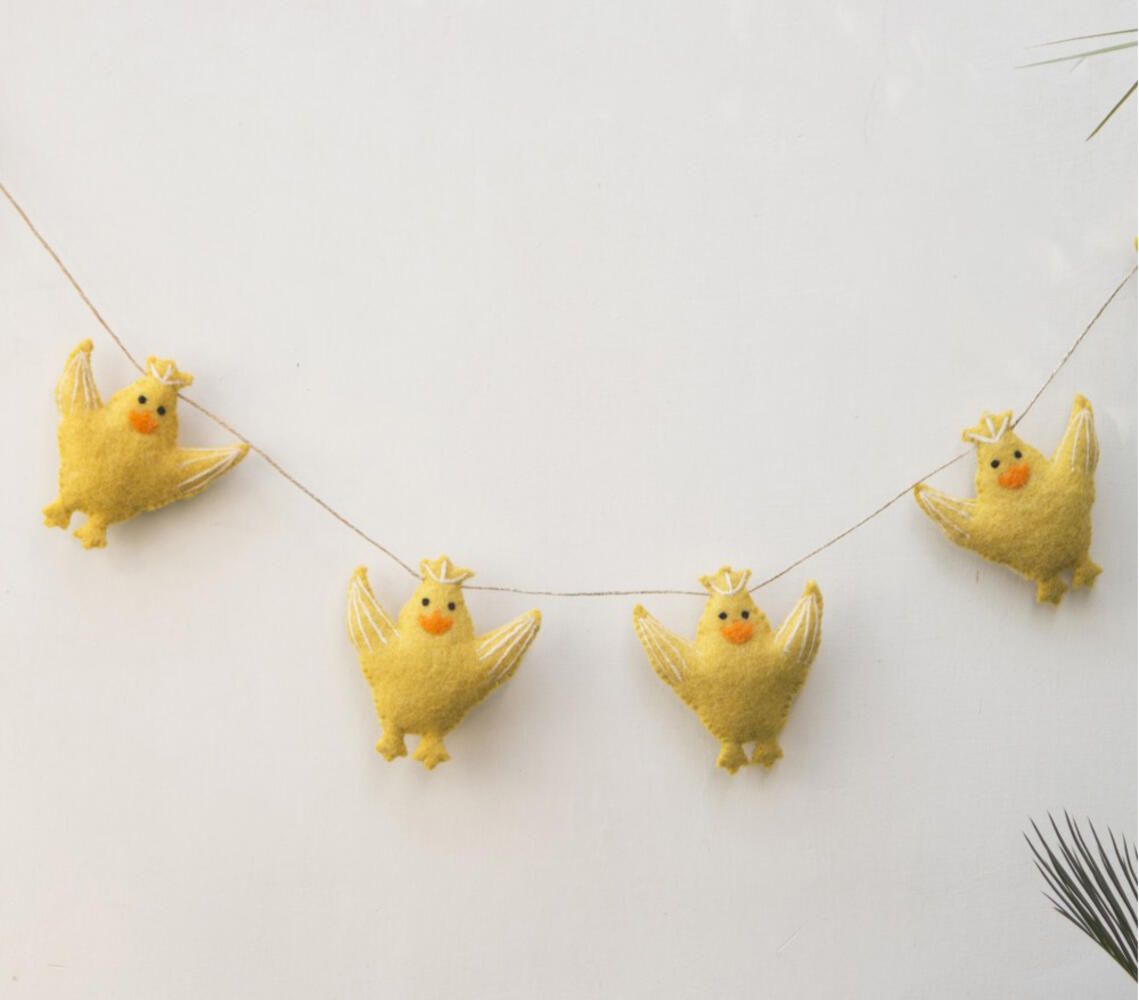 Handwoven felt flying chicks garland