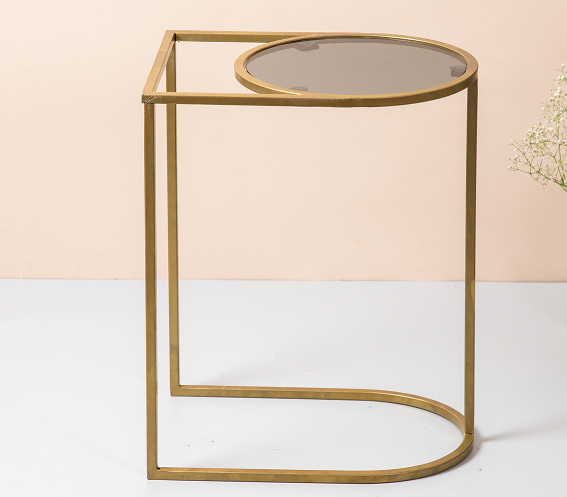 Iron & glass gold toned magazine table